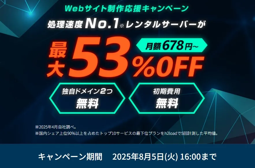 新規申し込みキャンペーン(サーバー料金の割引き)